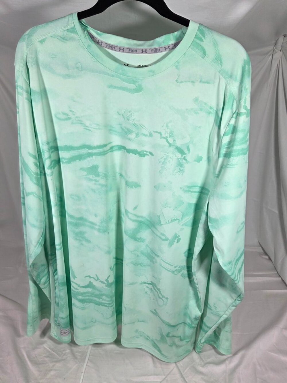 Under Armour Fish Pro Camo LS Performance Fishing Shirt 2XL Mint Green Loose